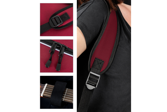 Rocktile Klassieke Gitaarhoes - 3/4 & 7/8 Gevoerd Met Rugzakriemen Wijnrood image 4