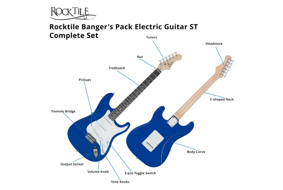 Rocktile Banger's Pack Set de Guitares Électriques, 8 pièces Bleu image 4