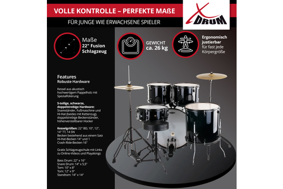 XDrum Rookie 22" Fusion Schlagzeug Komplettset Black inkl. Schule  - Retoure (Verpackungsschaden) image 4