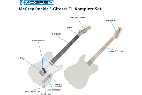 McGrey Rockit Guitare Électrique TL-Style Pack Complet Antique White image 4