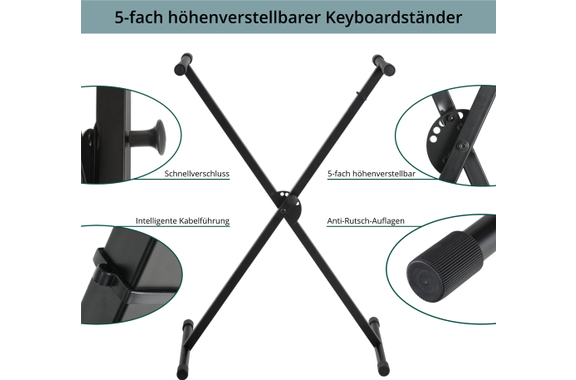 Classic Cantabile Soporte para Teclado en X Ajustable en Altura Negro image 4