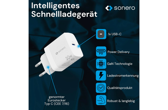 Sonero 30W USB-C GaN PD Power Adapter White image 4