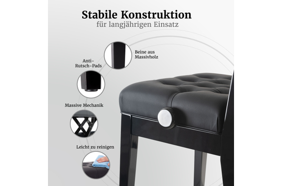 Classic Cantabile Pianostoel Premium Zwart Hoogglans image 4