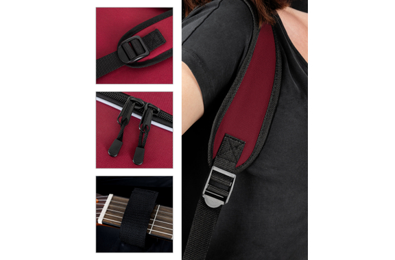 Rocktile Klassik-Gitarrentasche - gepolstert mit Rucksackgarnitur Weinrot image 4