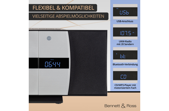 Bennett & Ross Ålesund Vertical Stereo System with CD/MP3 Player, USB and Bluetooth Silver image 4