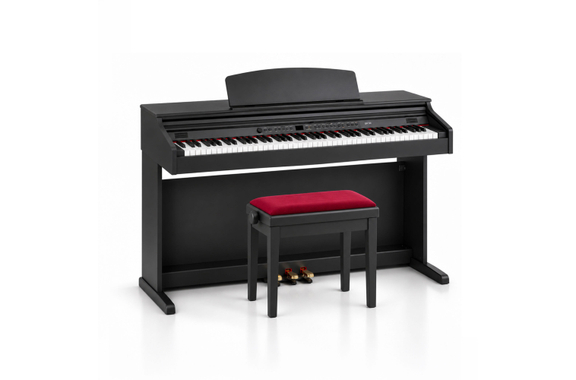 Classic Cantabile Banc De Piano Modèle A Noir Mat Velours Rouge image 4