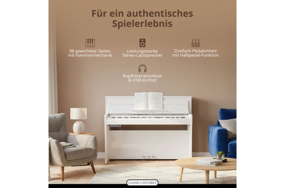Classic Cantabile UP-1 WH Upright E-Piano Weiß Hochglanz image 4