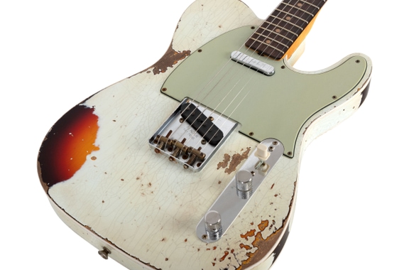 Fender Custom Shop 1960 Telecaster Custom Heavy Relic Aged Olympic White Over Chocolate 3-Tone Sunburst image 4