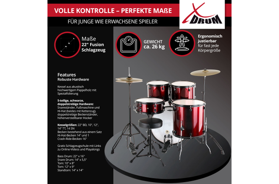 XDrum Rookie Batteria Fusion 22" Ruby Red più Set Smorzatori image 4