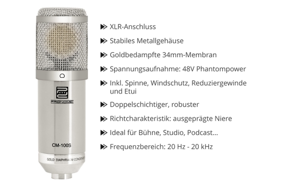 Pronomic CM-100S Studio Grootmembraanmicrofoon incl. spin en windkap zilver image 4