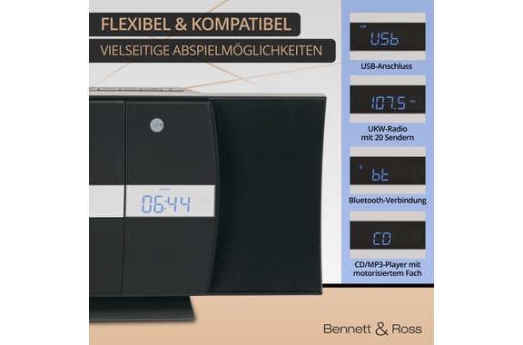 Bennett & Ross Ålesund Vertikal Stereoanlage mit CD/MP3-Player, USB und Bluetooth Schwarz image 4