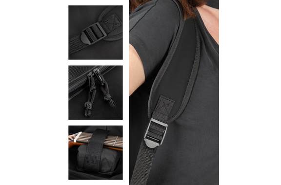 Rocktile Klassik-Gitarrentasche - gepolstert mit Rucksackgarnitur Schwarz image 4