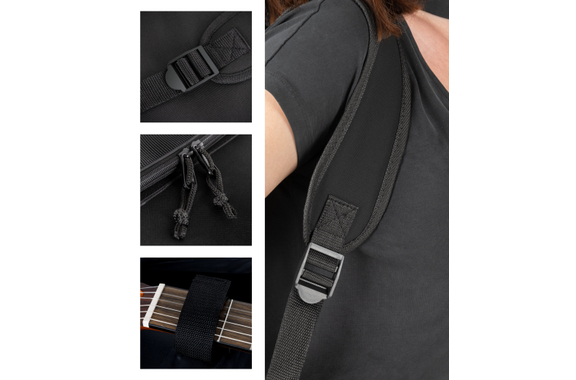 Funda Clásica Rocktile Para Guitarra 3/4 y 7/8 - Acolchada Con Arnés De Mochila Negra image 4