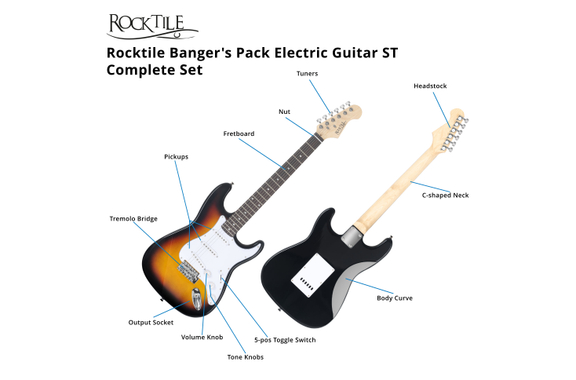 Rocktile Banger's Pack Electric Guitar Set Sunburst incl. Amplifier, Bag, Tuner, Cable, Strap, Strings and Lessons incl. CD/DVD image 4