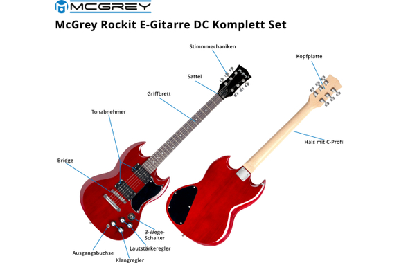 McGrey Rockit E-Gitarre Double Cut-Komplettset Cherry Red image 4