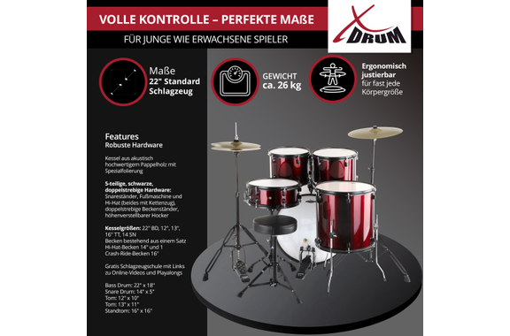 XDrum Rookie 22" Standard Batteria Ruby Red più Set Ammortizzatori image 4