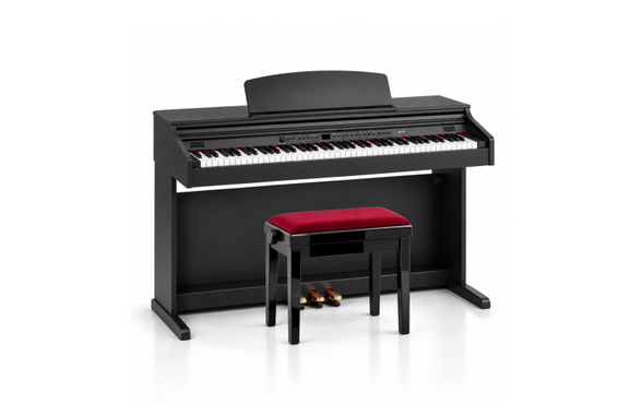 Classic Cantabile Banc De Piano Modèle A Noir Brillant Velours Rouge image 4