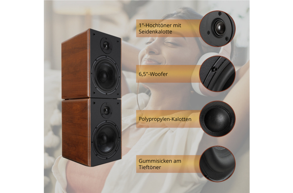McGrey BSS-365 BN 6,5" HiFi Regallautsprecher Paar braun 2x 60W RMS  - Retoure (Zustand: sehr gut) image 4