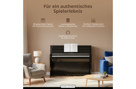 Classic Cantabile UP-1 SH E-Piano Nero Lucido Deluxe Set image 4