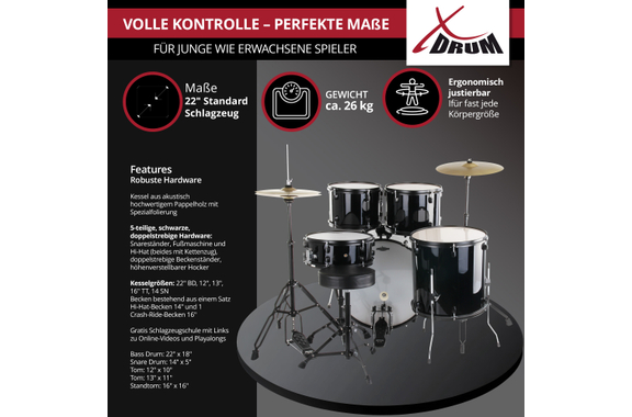 XDrum Rookie 22" Standard Schlagzeug Black plus Dämpferset image 4