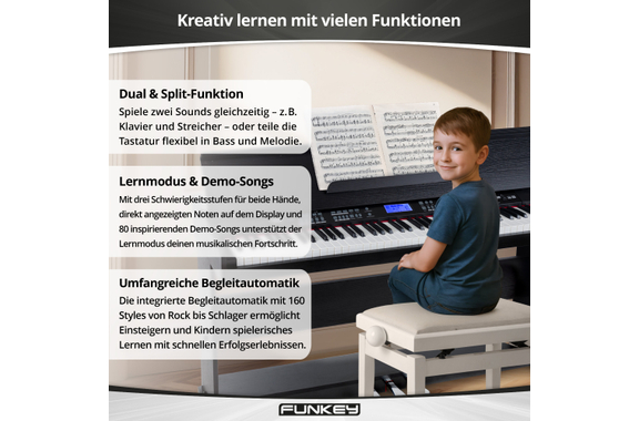 FunKey DP-88 II Digitalpiano zwart Set met Economy Keyboardbank, Koptelefoon en Pianoles image 4
