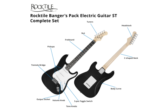 Rocktile Banger's Pack E-Gitaar Set Zwart incl. Versterker, Tas, Stemapparaat, Kabel, Riem, Snaren en School incl. CD/DVD image 4