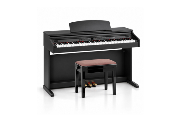 Classic Cantabile Banc De Piano Modèle A Noir Laqué Velours Rosé image 4