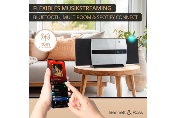 Bennett & Ross Ålesund Vertikal Stereoanlage mit CD/MP3-Player, USB und Bluetooth Silber  - Retoure (Zustand: sehr gut) image 5