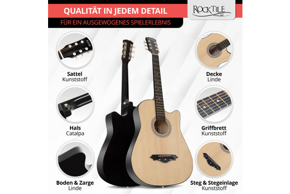 Rocktile WSD-5C-NT Slim Line Westerngitarren Set Natural  - Retoure (Zustand: sehr gut) image 5