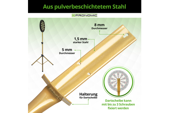 Pronomic DA-45S GD Dartboard Standaard Goud Set incl. Draagtasje image 5