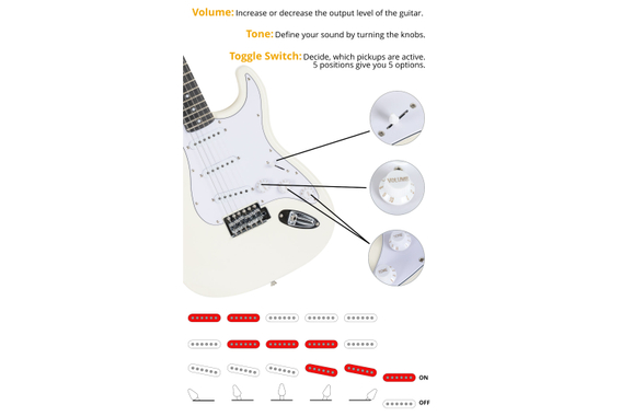 Pack Rocktile Banger's Set Guitares Électriques White incl. Amplificateur, Housse, Accordeur, Câble, Sangle, Cordes et Cours incl. CD/DVD image 5