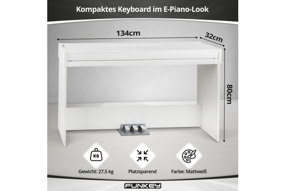 FunKey DP-1088 WM Digitalpiano Weiß matt Set inkl. Bank, Kopfhörer und Schule image 5