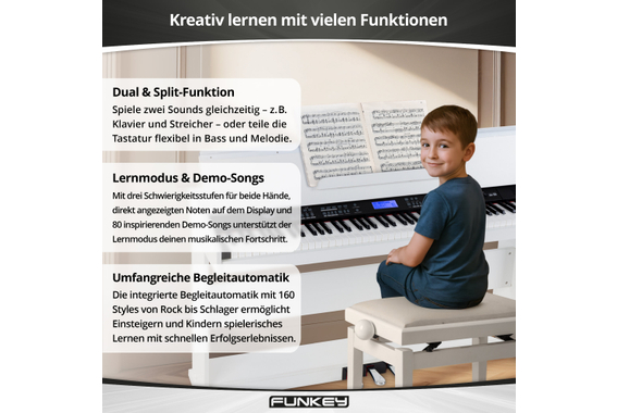 FunKey DP-88 II Digitalpiano wit Set met Keyboardbank, Koptelefoon en Pianoles image 5