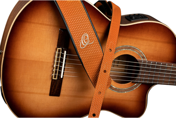 Ortega OSCU-6 Gitarrengurt Echtleder Orange Braid image 5