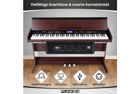 FunKey DP-88 II Digitalpiano bruin set met keyboardbank, koptelefoon en pianoles image 5