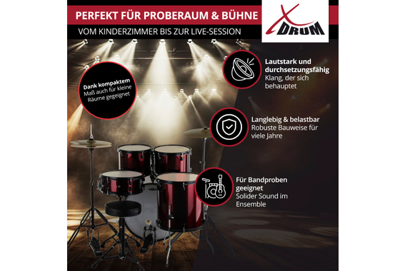 XDrum Rookie 22" Standard Schlagzeug Komplettset Ruby Red inkl. Schule  - Retoure (Zustand: gut) image 5