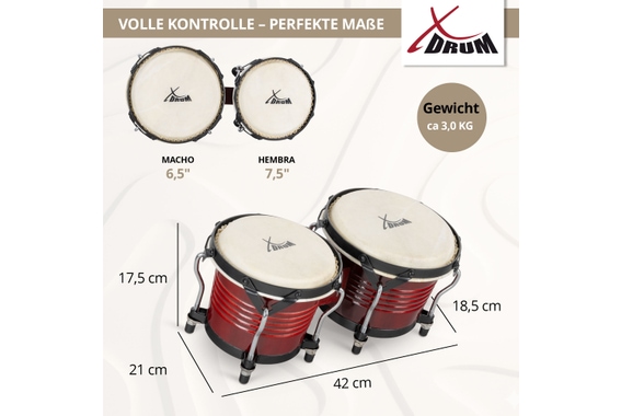 XDrum Bongos Pro Wijnrood SET incl. Bongotas image 5