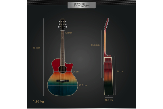 Rocktile WSC-150C-RBW Westerngitaar Rainbow image 5