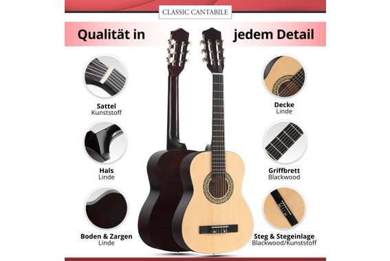 Classic Cantabile Acoustic Series AS-851-L 1/2 Klassikgitarre für Linkshänder Starterset image 5