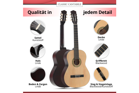 Classic Cantabile Acoustic Series AS-851 7/8 Konzertgitarre Starterset image 5