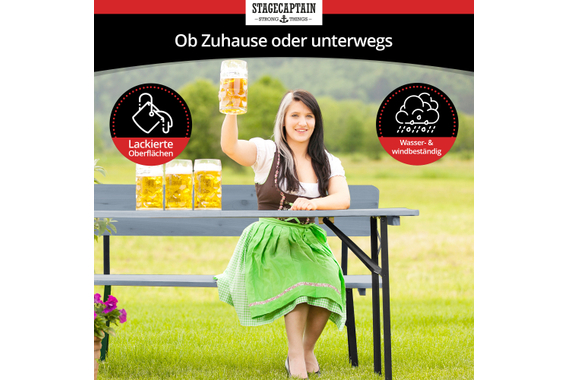 Stagecaptain BBDL-119 GY Hirschgarten Ensemble de Bierzelt avec Dossier pour Balcon 119 cm Gris 2x Set image 5