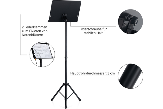 Pronomic OS-01C Pupitre d'Orchestre Fermé avec Pinces à Partitions 3x Set image 5