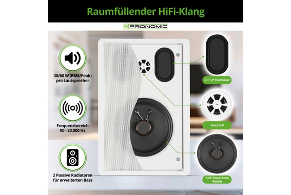 Pronomic FLS-540E WH Paar Flatpanel Wandlautsprecher Box weiß  - Retoure (Zustand: wie neu) image 5
