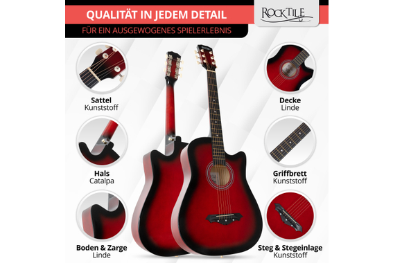 Rocktile WSD-5C-RDB Slim Line Westerngitarren Set Redburst  - Retoure (Zustand: sehr gut) image 5
