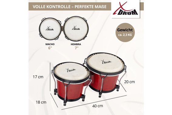 XDrum Bongos Club Rosso Vino SET incl. Borsa per Bongo image 5