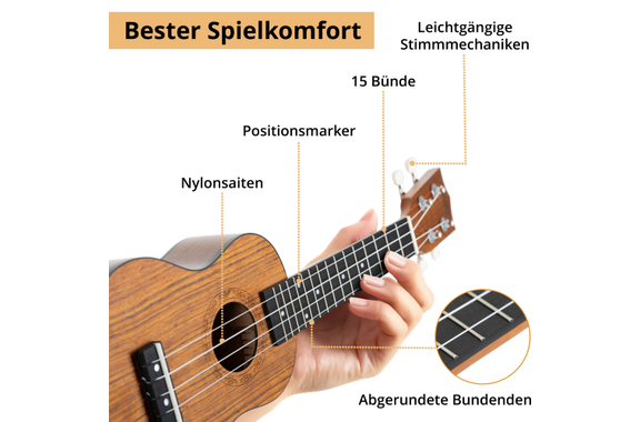 Classic Cantabile Ukulele Soprano Noce Set incl. Libro Didattico e Borsa image 5