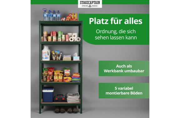 Stagecaptain Heavyrack Storage Rack Wooden Shelves Dark Green, max. 875 kg 4x Set image 5