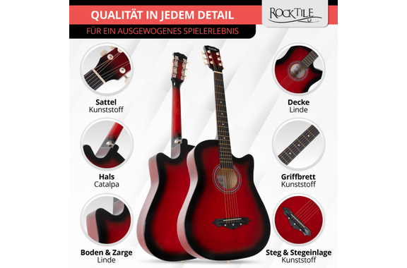 Rocktile WSD-5C-RDB Slim Line Westerngitarren Set Redburst image 5