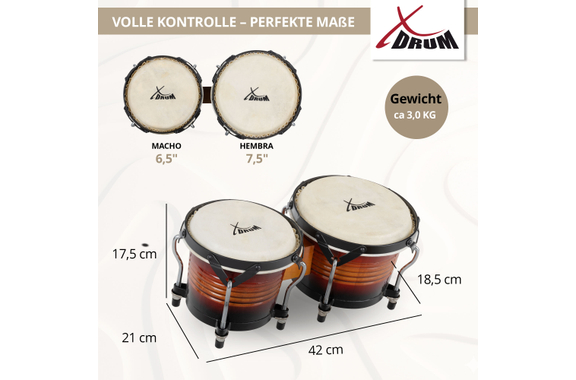 XDrum Bongos Pro Vintage Sunburst Set incl. Bolsa para Bongos image 5