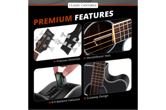 Classic Cantabile ABJ4-50CE-BK Jumbo Basse Acoustique Noir image 5